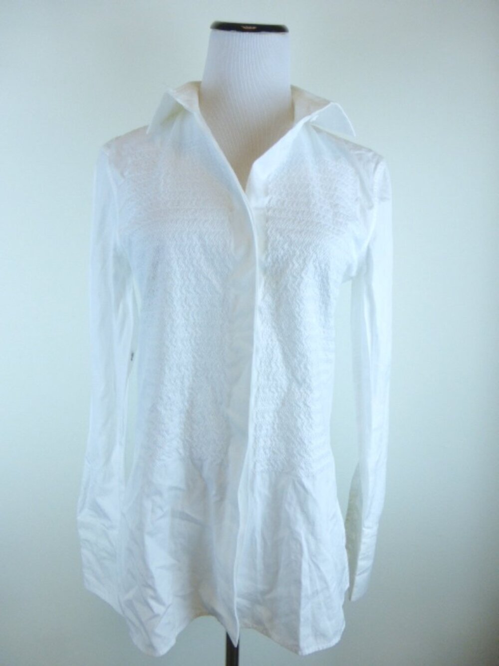 JIL SANDER Italy white smocked long sleeve cotton button up shirt top 36